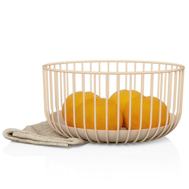 LIBKEN Decor Fruit Basket in Peach - Multi-Purpose Basket for Fruits, Bread, Vegetables - Scandinavian Minimal Design, Hygge Style - Powder Coated Metal, Removable Tray - Long Lasting Quality