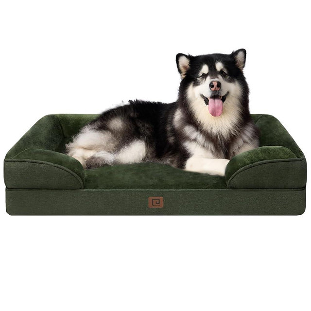 EHEYCIGA Orthopedic XL Dog Beds, Waterproof Memory Foam Dog Bed for Extra Large Dogs, Non-Slip Bottom and Egg-Crate Foam Big Dog Couch Bed with Washable Removable Cover, Dark Green