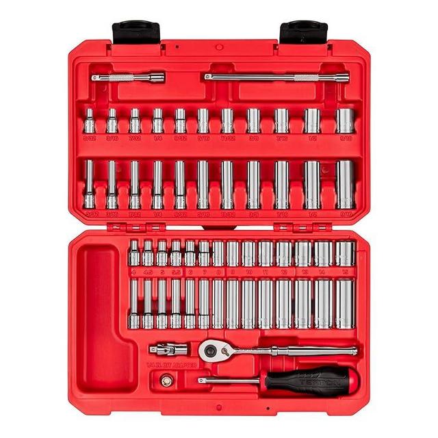 TEKTON 1/4 Inch Drive 12-Point Socket and Ratchet Set, 56-Piece (5/32-9/16 in., 4-15 mm) | SKT05304
