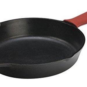 Cast Iron Skillet with Red Silicone Hot Handle Holder, 12-inch