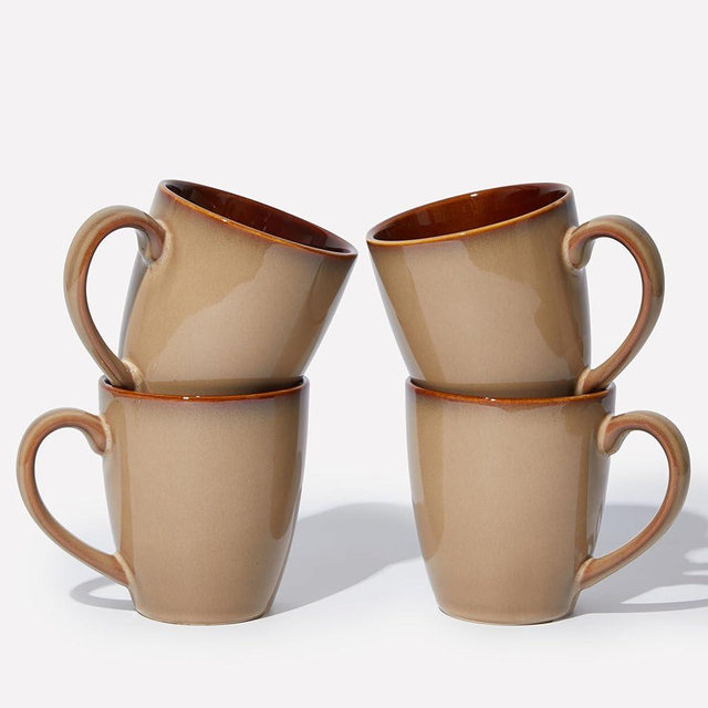 Pokini Coffee Mug 16 oz, Ceramic Coffee Mugs Set of 4, Reactive Glaze Mug for Latte/Tea/Cappuccino, Large Stackable Mug Set for Men, Women, Dad, Mom, Dishwasher & Microwave Safe, Brown Yellow