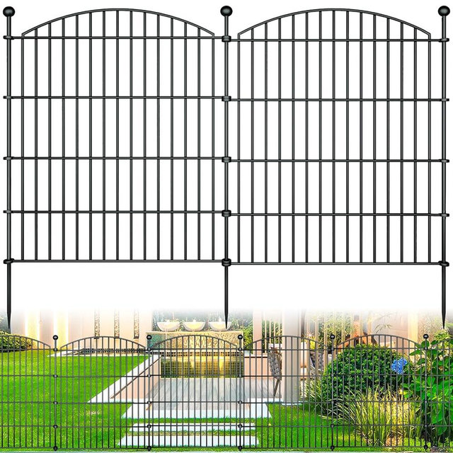 10 Panels Garden Fence Dog Fence Outdoor for Yard, 32in H x 23.6ft L Rustproof Metal Fencing with Ground Stakes | No Dig Animal Proof Containment for Pets/Rabbits | Durable Patio Security Panels