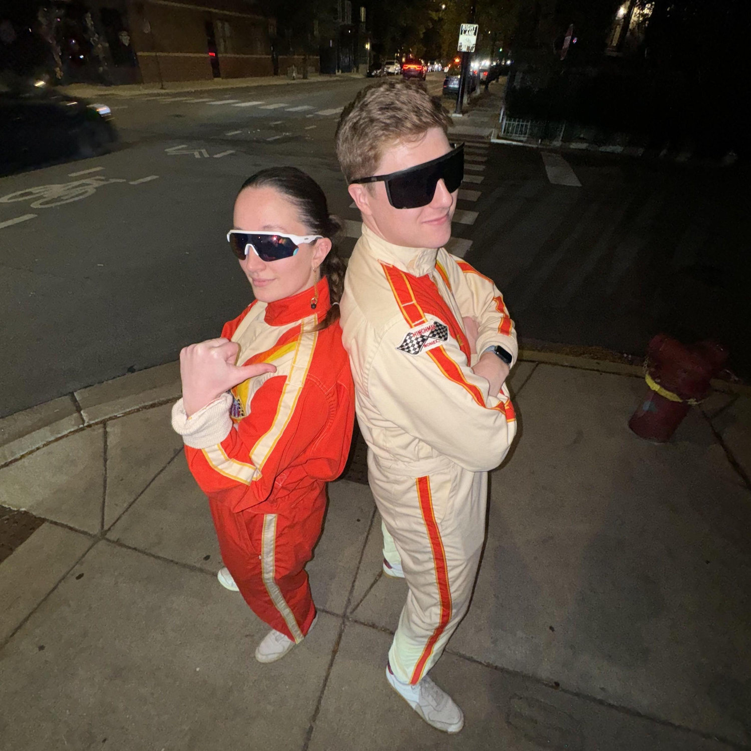 October 2024: Dancing our booties off at a Halloween rave in Chicago (wearing Jon's grandfather's original racing suits). We can't wait to see everyone on the dance floor!