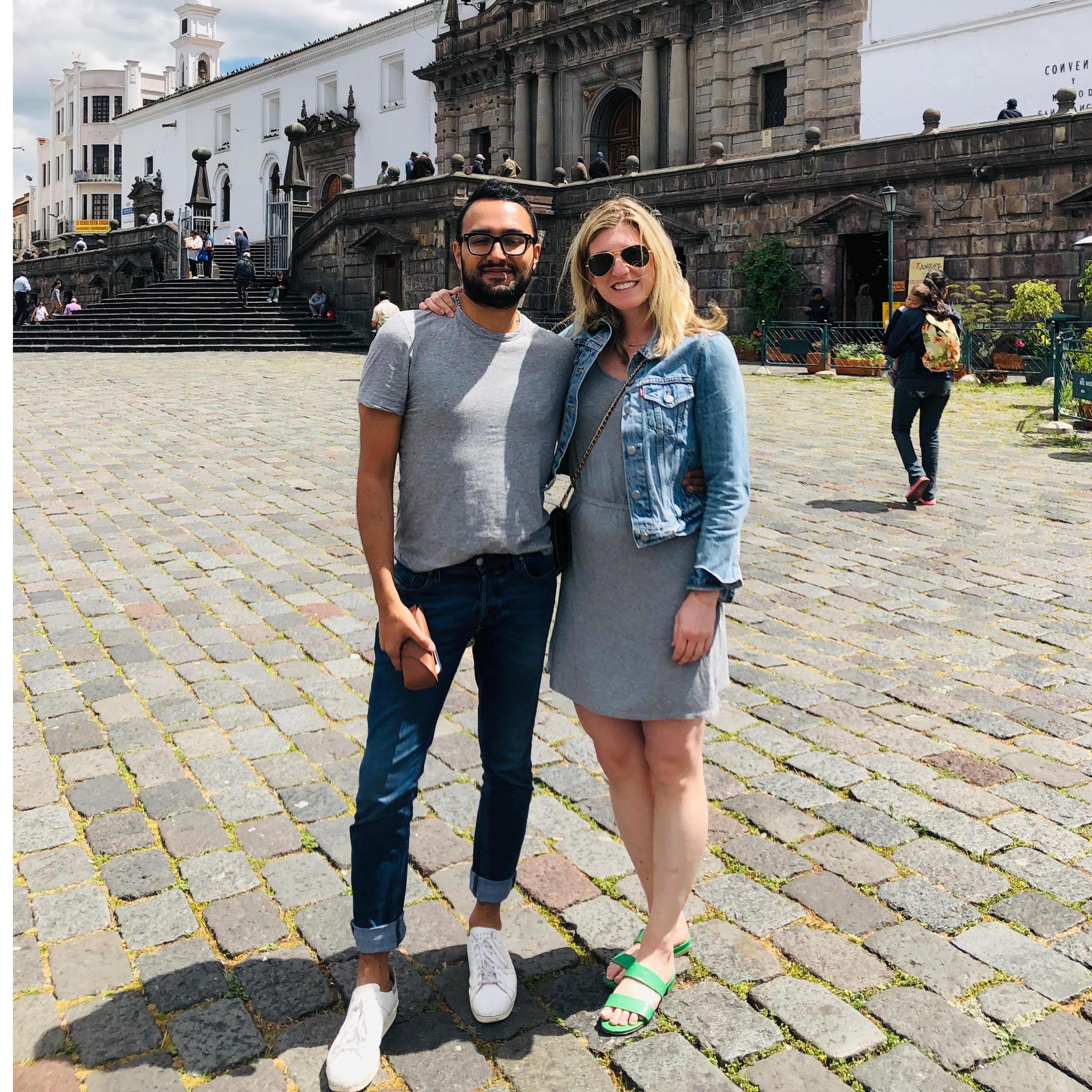 Charlie showing Julie the gorgeous historical downtown of Quito, Ecuador.