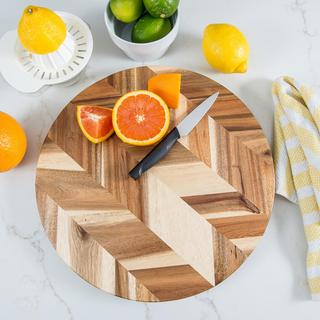 Acacia Herringbone Cutting Board with Handle