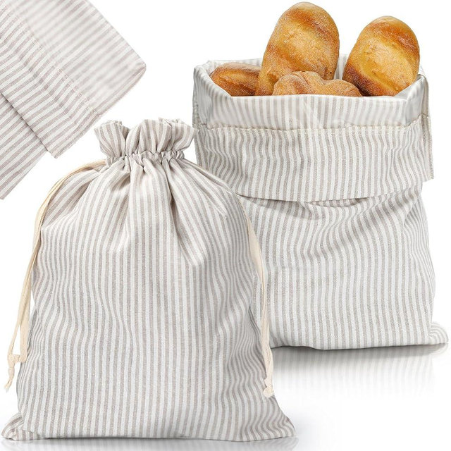 SilTriangle 2 Pcs Linen Bread Bags for Homemade 13 x 17 Inches Sourdough Bread Container Reusable Linen Storage Bag with Plastic Saver Natural Large Storage for Artisan Bag(Retro Style)