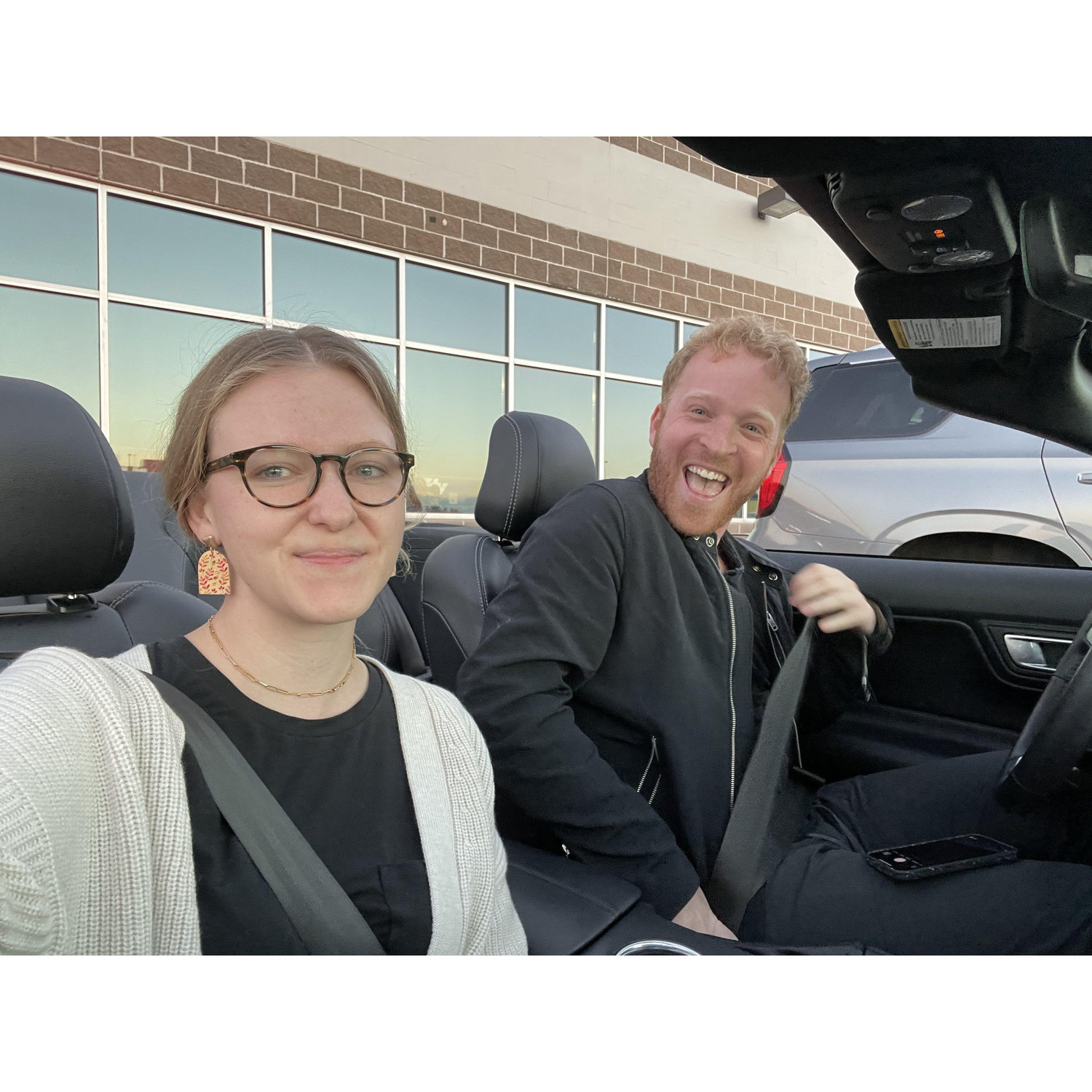 Upon arriving in Colorado for a hiking vacation, Matthew was easily swindled into upgrading our sedan to a mustang convertible. You can see clearly both our thoughts on the matter!