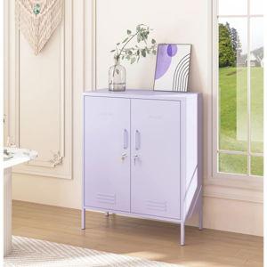 40" Wide Metal Storage Cabinet with 2 Doors, 3 Tiers Lockable Cabinet with Removable Shelves, Heavy Duty Multi-Function for Home Living Room - Purple