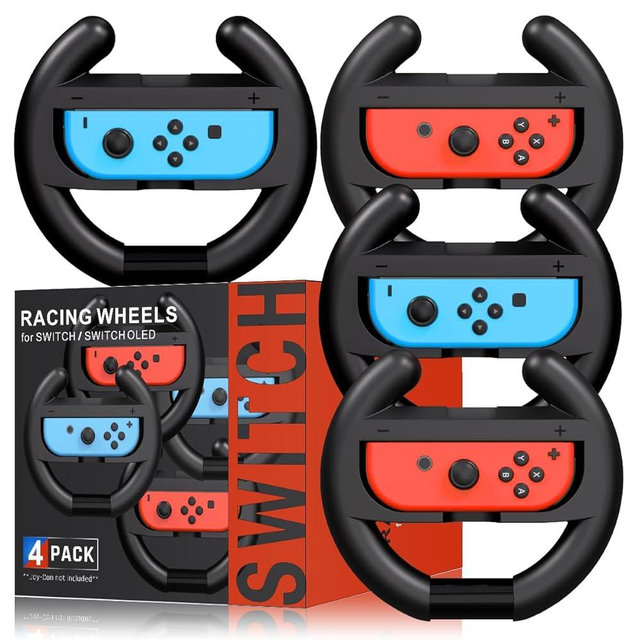 Steering Wheel for Mario Kart Nintendo Switch, Switch Racing Steering Wheel for Mario Kart 8 Deluxe Compatible Nintendo Switch/Switch OLED, Switch Joy Con Controller Race Accessories (Upgrade 4 Pack)