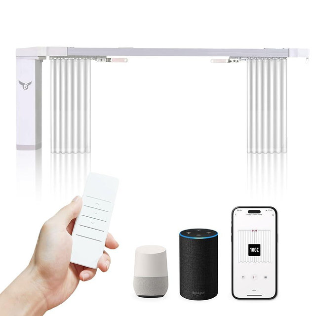 Osprey Smart Curtain Track, Single-Piece Motorized Rod, Adjustable Length, Quiet Heavy-Duty Motor, Remote & App Control, Compatible with Alexa & Google Assistant, Ceiling or Wall Mounted