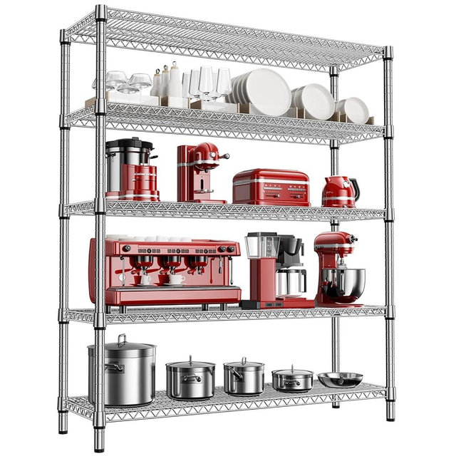 M MZG 3500LBS 59" W 5 Tier Storage Shelves Rack Metal Wire Shelving Unit, Storage Standing Shelf Organizer for Laundry Bathroom Kitchen Pantry Closet Garage, Chrome 17.7" D x 59.1" W x 70.4" H