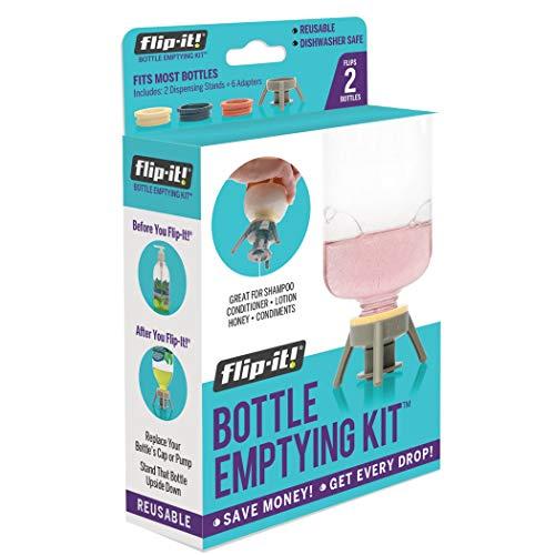 Flip-it! Bottle Emptying Kit - Flip Bottle Upside Down To Get Every Drop Out of Lotions, Shampoos, Conditioners and Kitchen Condiments with Flip-It! | 2 Pack - BPA Free - Dishwasher Safe