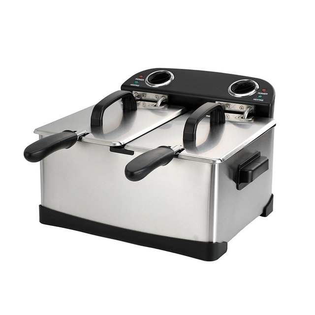 4 L / 4.2 Qt Stainless Steel Double Electric Deep Fryer 1800 W - 2 Drip-Hook Baskets - Dual Temperature Control - Vented Lids - Odor Filter by TheDisplayGuys