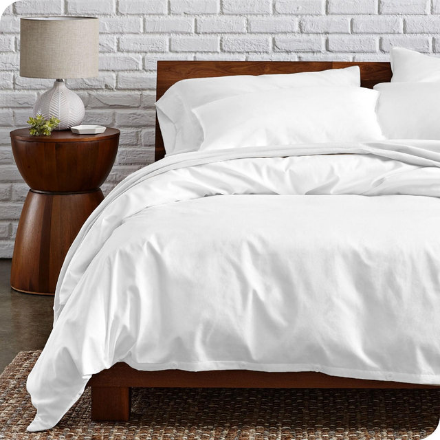 100% Organic Cotton Percale Full/Queen Duvet Cover and Sham Set White by Bare Home