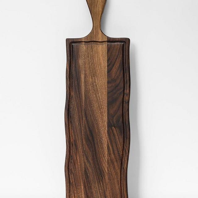 Elegant Walnut Wood Long Serving Board with Handle - Charcuterie Wooden Board - Stylish Versatility for Culinary Delights - Reversible with Juice Groove - 18.5x5.5x0.8 in - Woodie Poppins