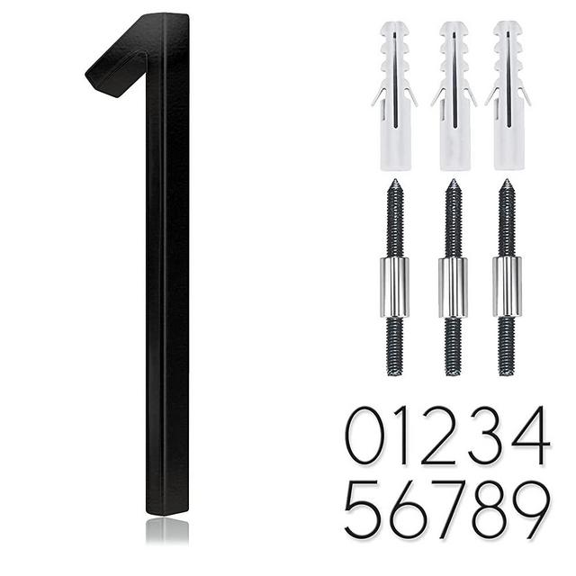 5" Stainless Steel Floating House Number, Metal Modern House Numbers, Garden Door Mailbox Decor Number with Nail Kit, Coated Black, 911 Visibility Signage (1)