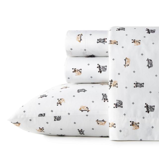 Queen Printed Pattern Percale Cotton Sheet Set Skateboard Bulldog - Poppy & Fritz