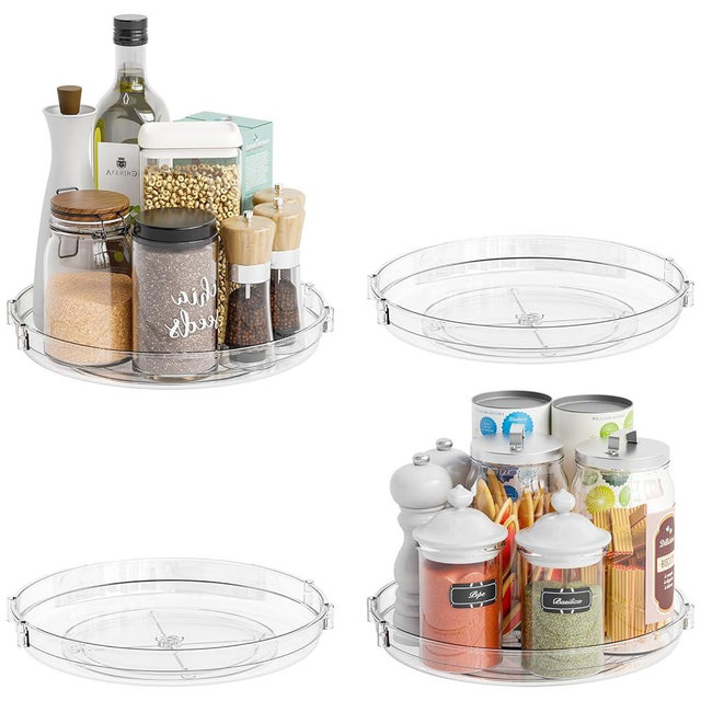 SUOXING 9 Inch Acrylic Clear Lazy Susan Turntable for Cabinet,Pantry and Refrigerator,4 Pack Rotating Small Plastic Spinning Organizer,Spice Rack,Turntable Organizer for Condiment,Sauce,Can,Medicine