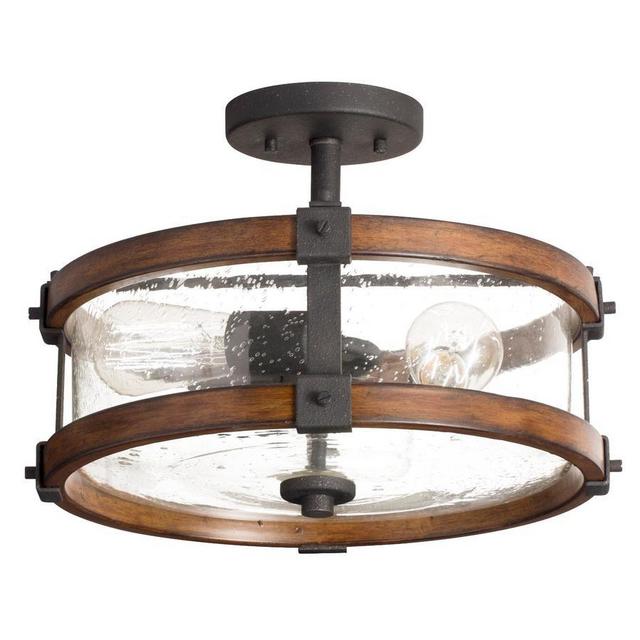 Kichler Barrington 14.02-in W Distressed Black and Wood Clear Glass Semi-Flush Mount Light