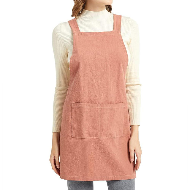 ELEZAY Aprons for Women with Pockets Plus Size Comfort Cross Back No Tie Cotton Linen Apron Pinafore