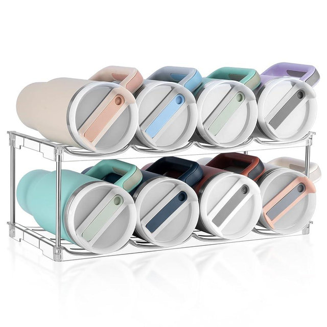 Stackable Water Bottle Organizer, Large Compartment Water Bottle Holder for Stanley 40 oz Tumbler, Kitchen Storage Organizer for Stanley Cup Accessories, Tumbler Organizer Wine Rack - Hold 8 Bottles