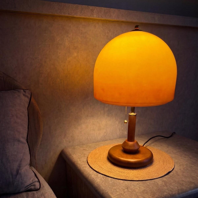 Sunset Gradient Glass Table Lamp, Wooden Base Bedside Light, Mid Century Modern Decor, Warm Ambient Bedroom Lamp, Solid Wood Accent Lighting