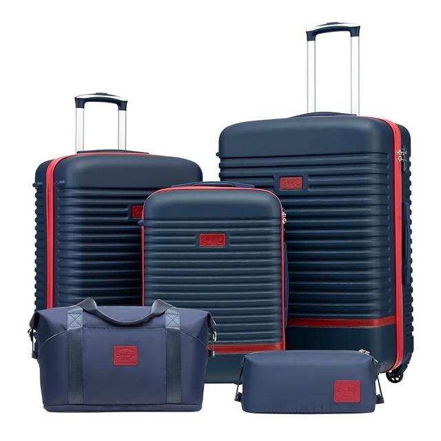 Coolife Suitcase Set 3 Piece Luggage Set Carry On Travel Luggage TSA Lock Spinner Wheels Hardshell Lightweight Luggage Set(Navy+Red, 5 piece set)