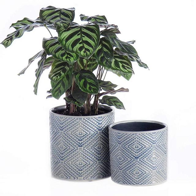 KYY Ceramic Planters Garden Flower Pots 5.7" and 4.5" Set of 2 Indoor Outdoor Modern Plant Containers with Drainage Hole (Blue)