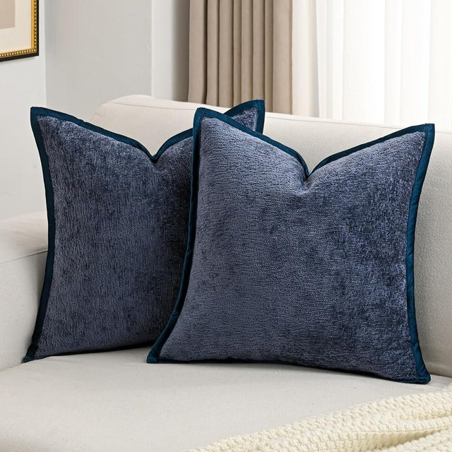 FUTEI Navy Blue Chenille Throw Pillow Covers 26x26 Inch Set of 2,Soft Velvet Euro Pillow Shams,Home Decor for Couch Bed Living Room