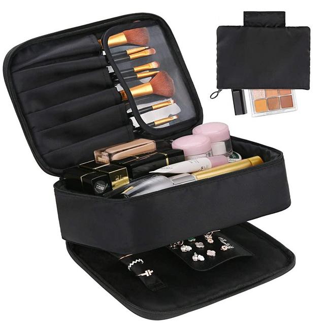 DIMJ Makeup bag and Jewelry Bag, 2 in 1 Travel Makeup Bag Organizer with Compartments Portable Waterproof Storage Case for Cosmetics Brushes Necklaces Earrings Bracelets Toiletry