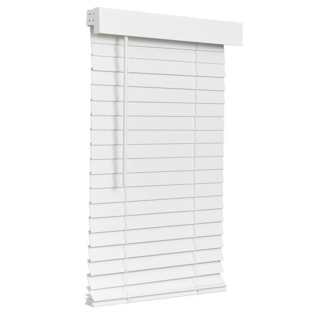 Lotus & Windoware Cordless Faux Wood Blind, Smooth, Bright White, Privacy Slats, Blinds for Indoor Windows, 52" Wide x 54" Long