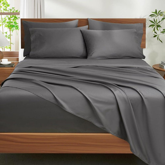 Ivellow 100% Egyptian Cotton Sheets Queen Size Set - 1200 Thread Count 6 PC 18" Deep Pocket Queen Size Bed Sheet Set，Luxury Soft Breathable Grey Cooling Sheet Sets Durable Hotel Quality Bedding