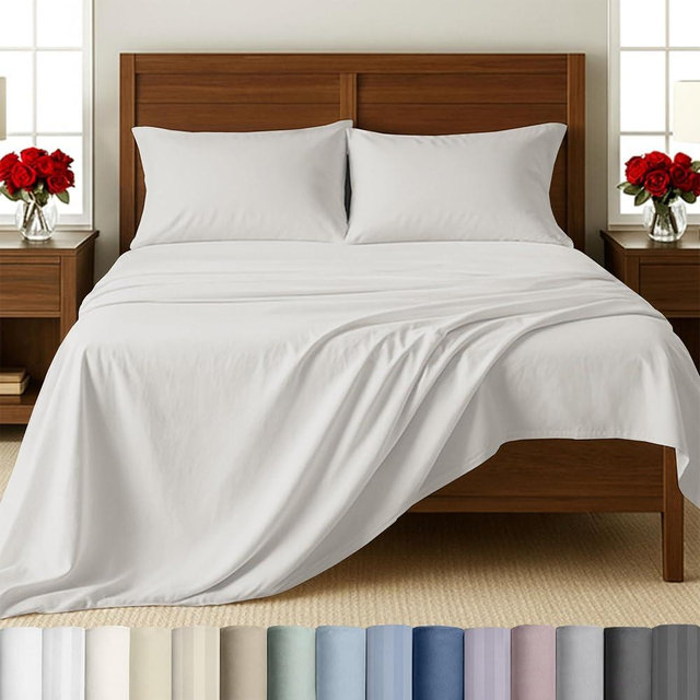 California Design Den 100% Cotton Sheets King Size Set - 500 Thread Count Sateen, Deep Pocket Bedsheets King Size Bed, Soft Luxury - True Ivory