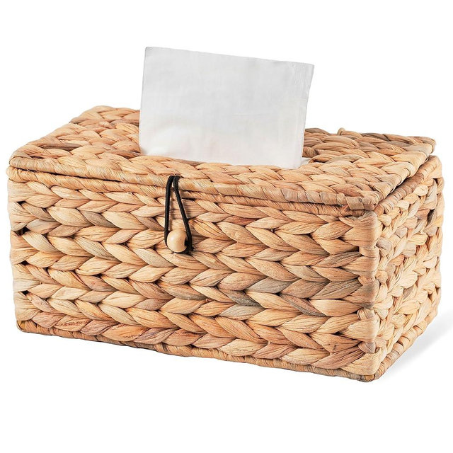 KOLWOVEN Tissue Box Holder, Tissue Box Cover Rectangular, Rattan Wicker Rectangle Tissues Box Cover, Boho Decorative Woven Facial Tissue Holder on Table and Barthroom (Rectangle)