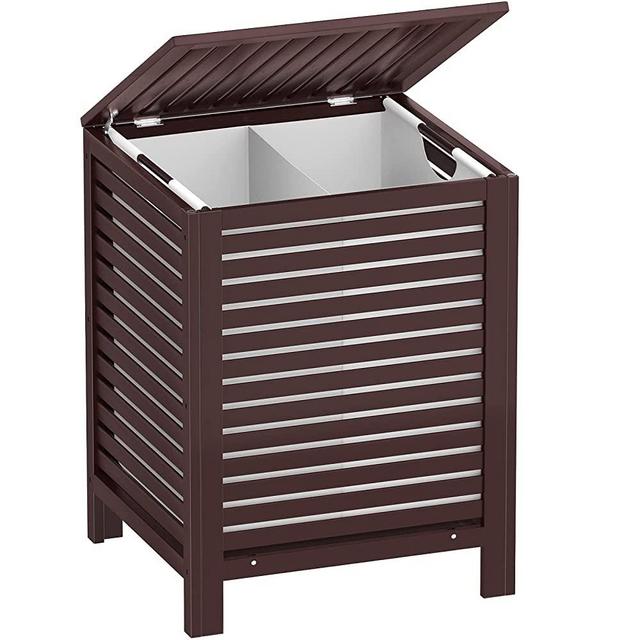 Homykic Bamboo Laundry Hamper, 120L Large Laundry Hamper with Lid and 2 Sections Removable Liner Bag, Freestanding Divided Clothes Basket Sorter Organizer, 18.3x18.3x25.6 Inches, Brown