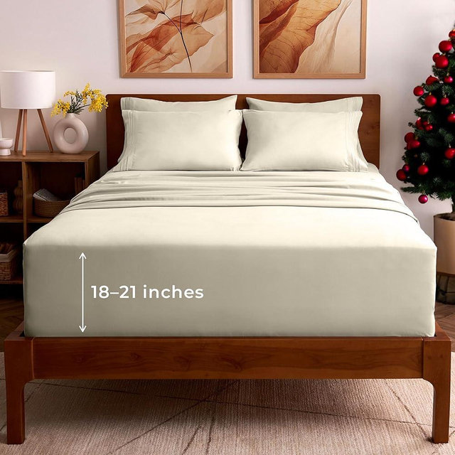 Mellanni King Sheet Set - 6-Piece Iconic Collection Bedding, (Including 4 Pillowcases), 21-Inch Extra Deep Pocket, Easy Care, Ultra Soft, Cooling Sheets, Brushed Microfiber - Golden Ivory