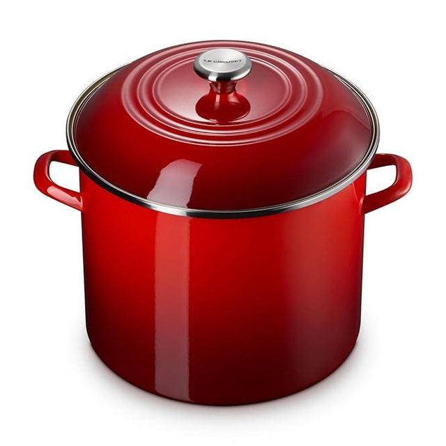 Le Creuset Enamel on Steel Traditional Stockpot, 16 qt., Cerise with Stainless Steel Knob