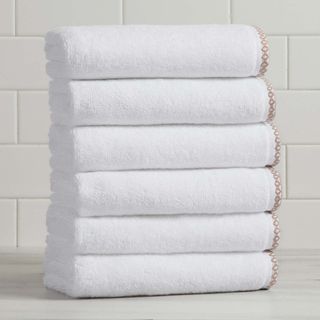 Valery Border-Stitched Hand Towel, Set of 6