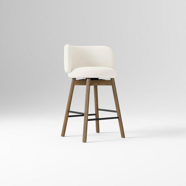Devon Counter Stool, Performance Yarn Dyed Linen Weave, Alabaster, Dark Bronze