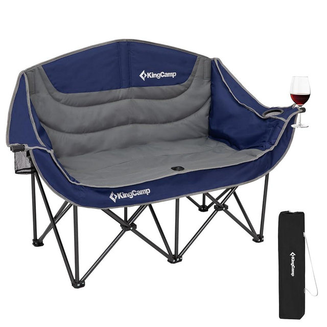 KingCamp Double Camping Chair Loveseat Heavy Duty for Adults Two Person Outdoor Folding Chairs with Cup Holder Wine Glass Holder Support 440 lbs for Outside Picnic Beach Travel