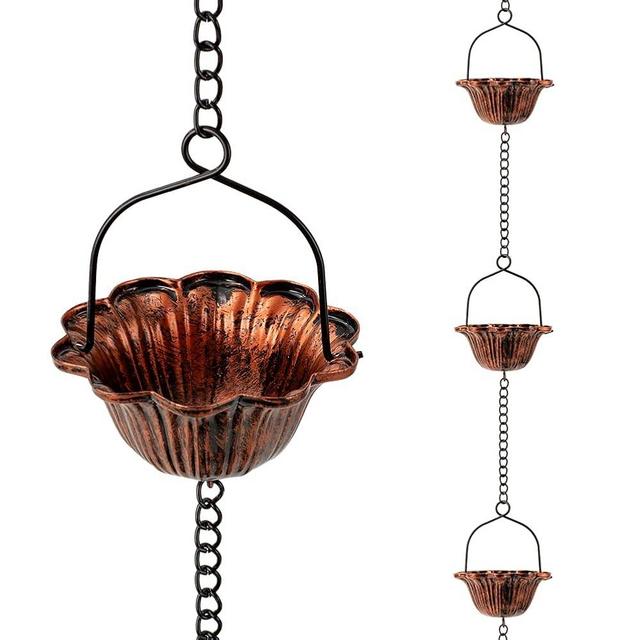 giole 10FT Rain Chain, Lotus Rain Chains for Gutters with 12 Cups, Adjustable Rain Catcher Chain for Outside, Replacement Downspout for Gutters, Eaves, Drainage