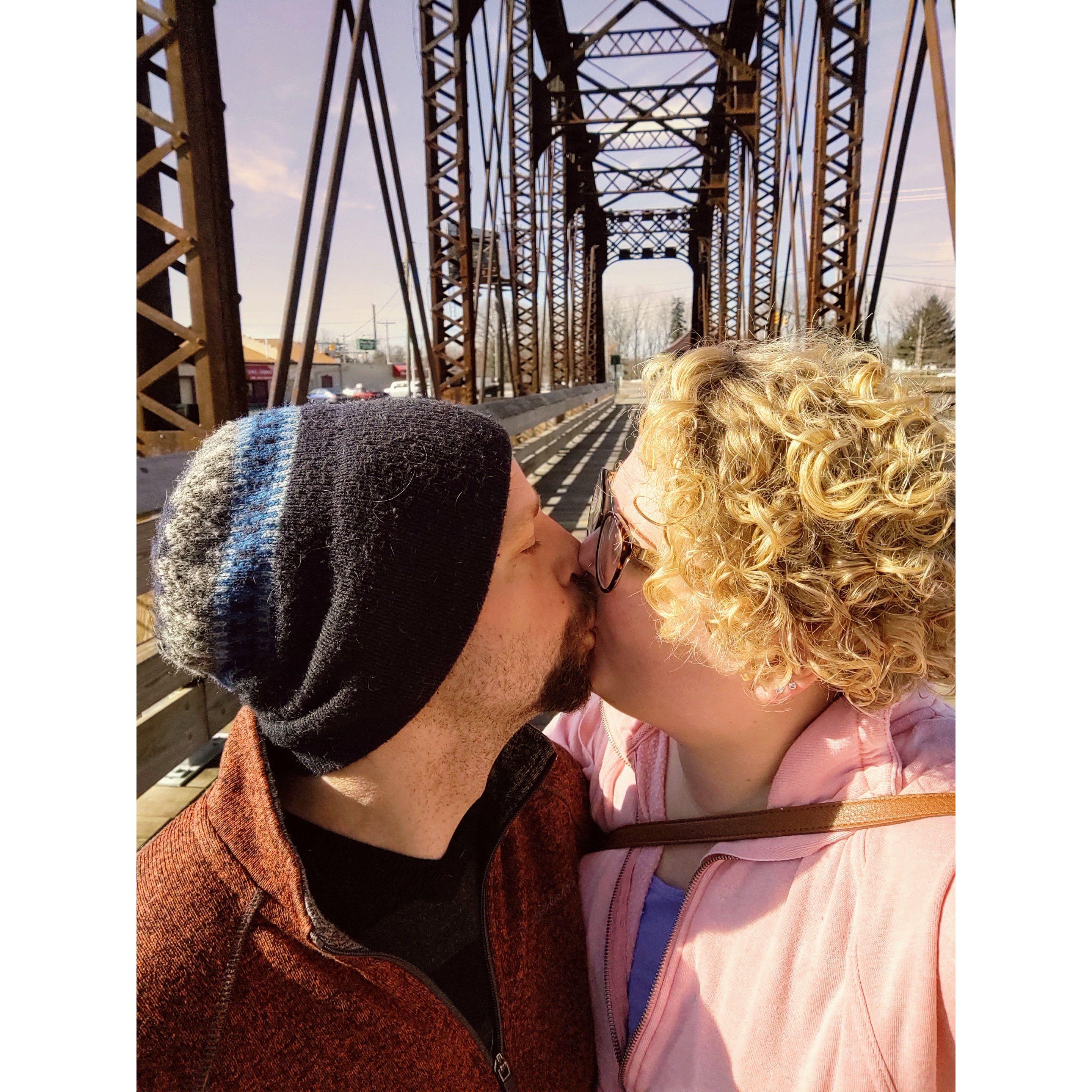 A chilly walk on a bridge located in Mount Vernon, OH.