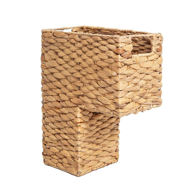 YAHUAN Stair Basket with Handles, Woven Water Hyacinth Stair Baskets for Carpeted Stairs, Stair Storage Basket Staircase Basket for Wooden Stairs (Water Hyacinth)