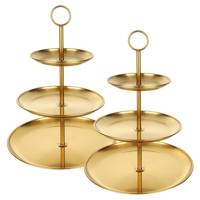QTLCOHD 2Pcs 3 Tier Stainless Steel Cupcake Stand - Gold Tiered Dessert Stand for Wedding & Birthday Party