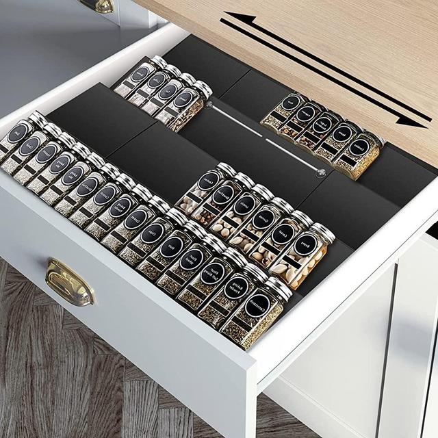 3 PACK Spice Rack Drawer Organizer, Large 4 Tiers Expandable High Capacity Spice Rack, Aluminum Rustproof Spices Jar Drawer Tray for Kitchen Cabinets, Bathroom and Office（13.5" to 23.4"W）