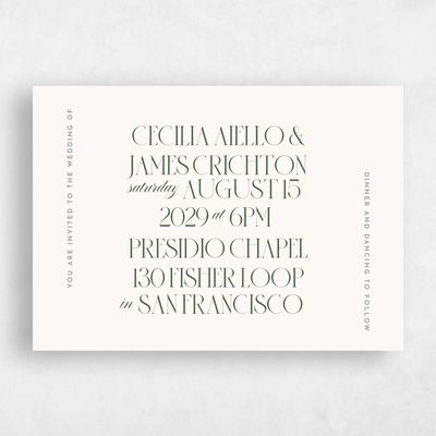 Dark Olive, Beige Wedding Invitation - Milan Landscape