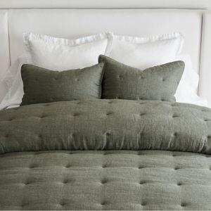 European Flax Linen Tufted Waffle Comforter (Loden)