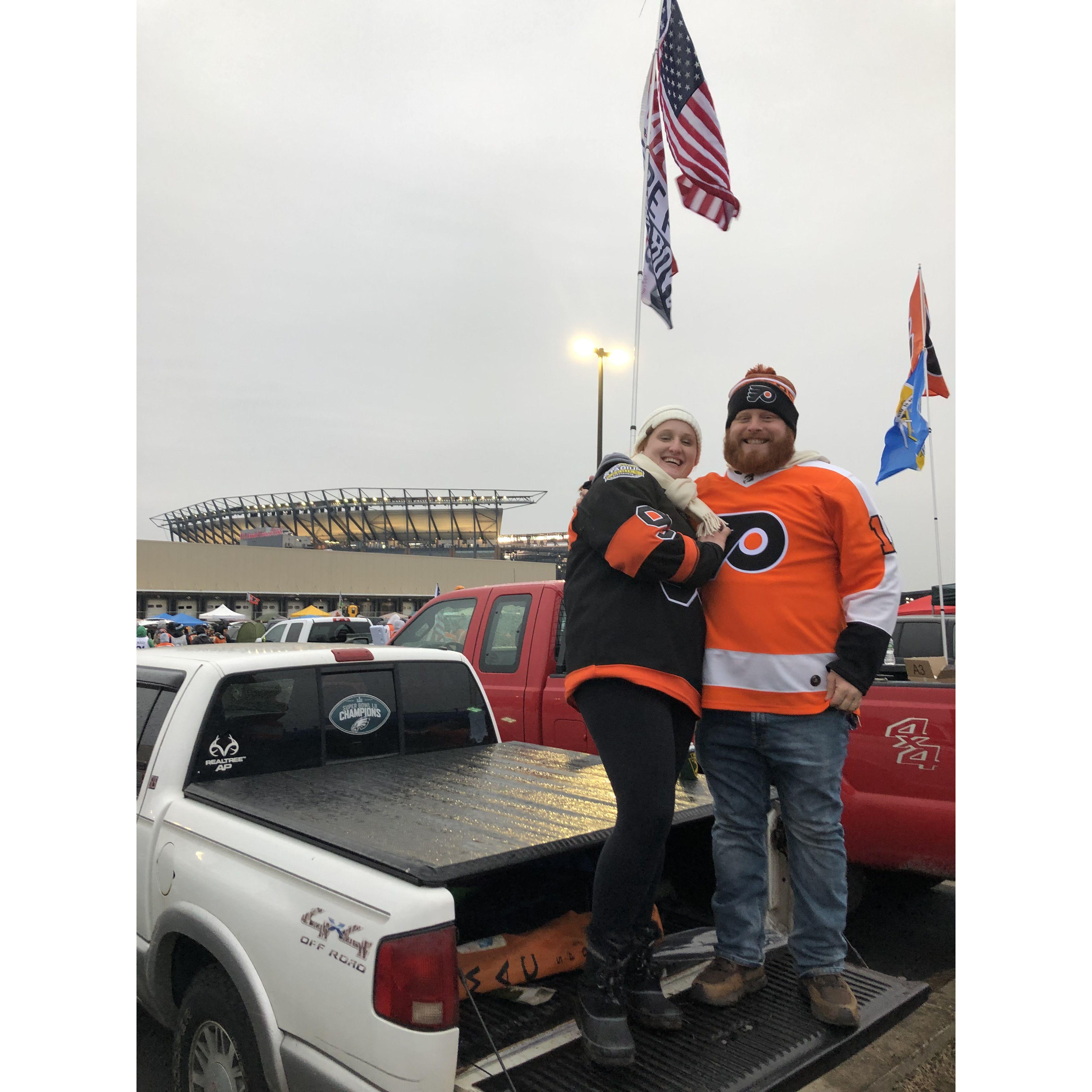 February 2019. The start of Joe introducing Kelly to the world of phildelphia sports tailgating