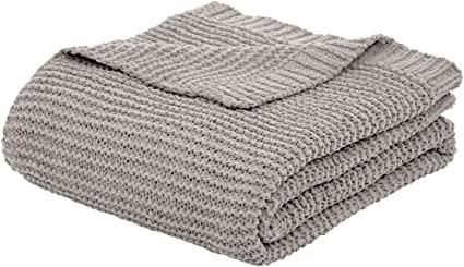 Knitted Chenille Throw Blanket - 50 x 60 Inches, Light Grey