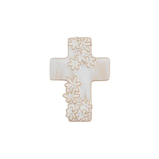 Mud Pie Lg Ceramic Flower Cross; 7" X 4 3/4"